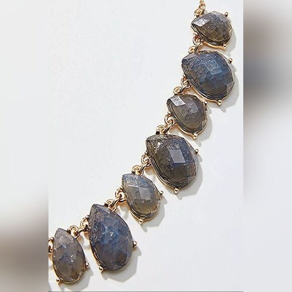 ANN TAYLOR LOFT TEARDROP BLUE STONE STATEMENT NECKLACE NWY NOS - Picture 2 of 3